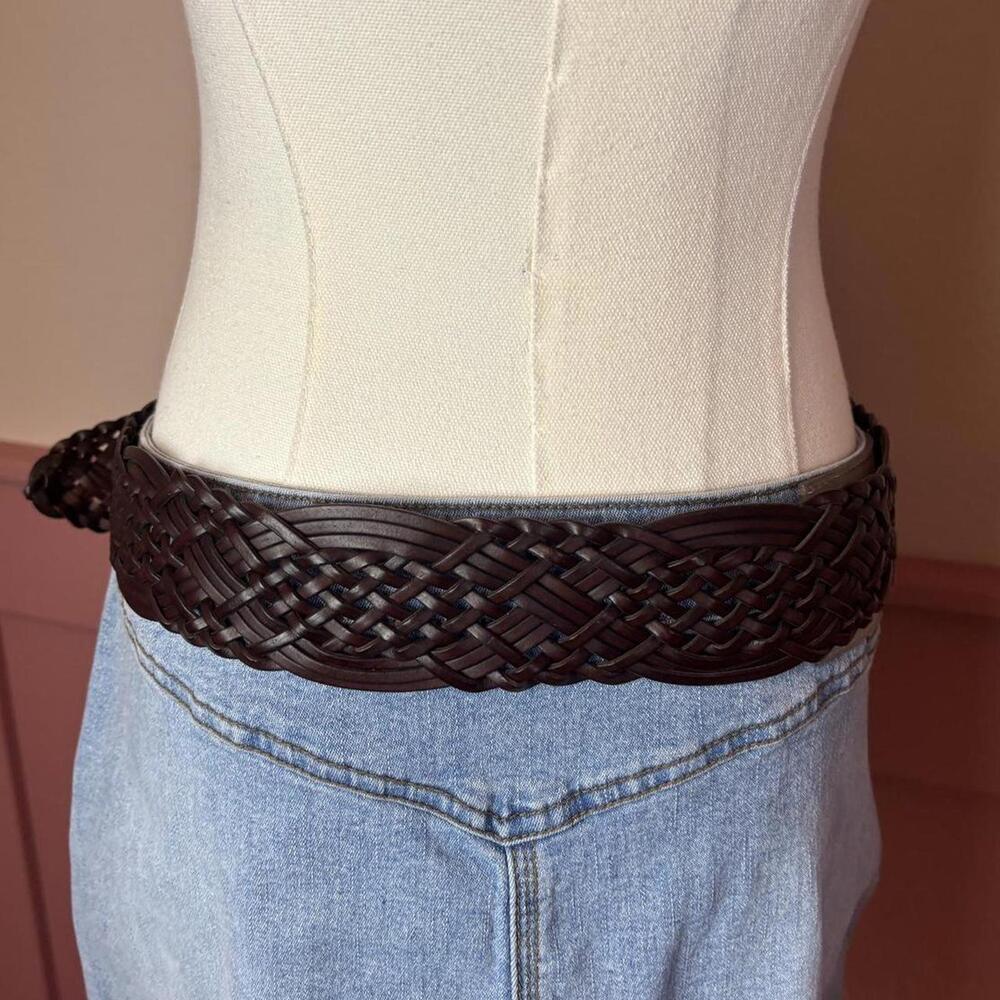 brown woven leather belt with bronze buckle boho western indie - Picture 4 of 5